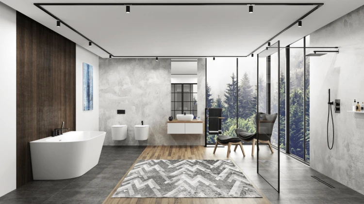 Wanna przyścienna wolnostojąca corsan mono 150 x 75 cm z szeroką krawędzią korek klik-klak szczotkowane złoto