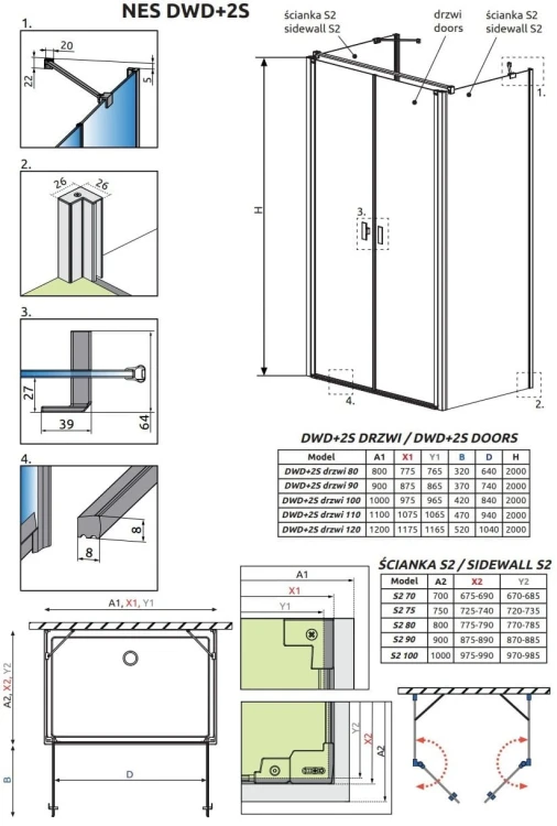 Kabina prysznicowa Nes Black DWD+2S Radaway szkło przejrzyste