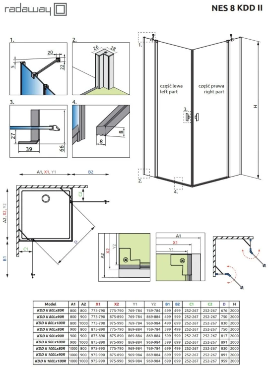 Kabina Radaway Nes 8 KDD II 100x100x200 szkło przejrzyste