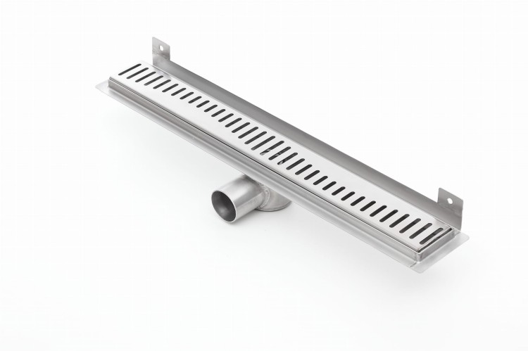 Odpływ liniowy ścienny z flanszą i metalowym syfonem Kesmet 120 cm z rusztem Stripes