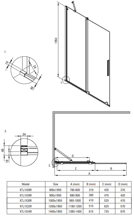Ścianka prysznicowa walk-in 140x195 złoto szczotkowane Prizma Deante