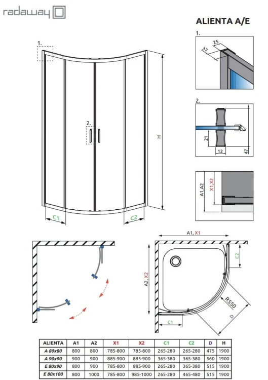 Kabina prysznicowa Radaway Alienta E 80x90x190 przejrzysta