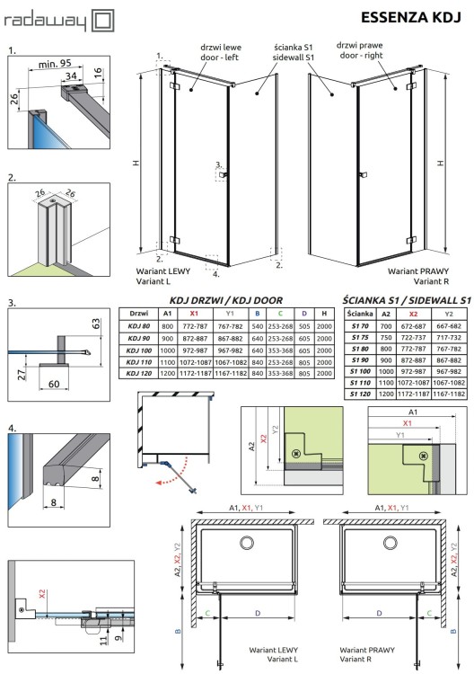 Kabina Radaway Essenza Black KDJ 90x90x200 prawa, szkło przejrzyste