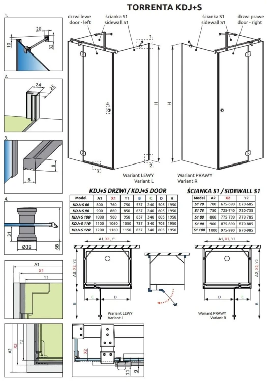 Kabina prysznicowa przyścienna Radaway Torrenta KDJ+S lewa