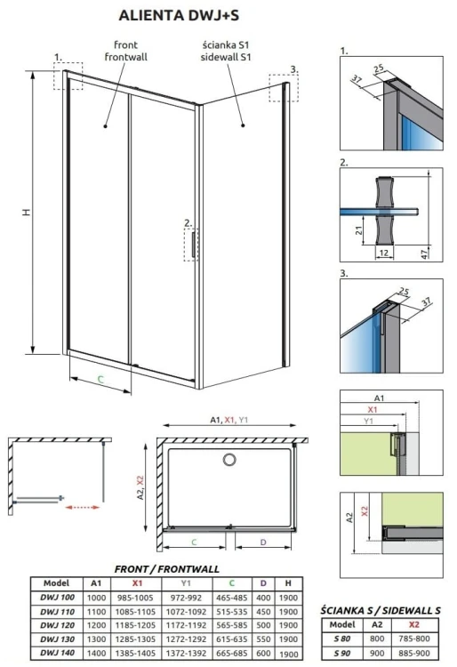 Kabina prysznicowa Radaway Alienta DWJ+S 110x80x190 przejrzysta
