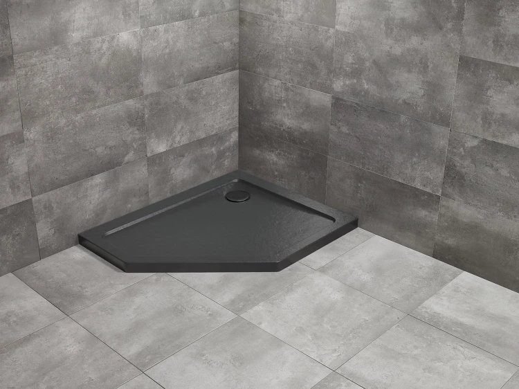 Brodzik pięciokątny Radaway Doros PT E 90x80x5 Stone czarny prawy