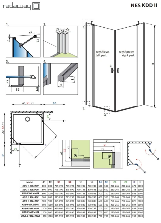 Kabina Radaway Nes Black KDD II 80x80x200 czarna przejrzysta
