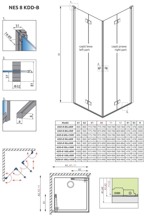 Kabina prysznicowa Radaway Nes 8 KDD B 90x90x200