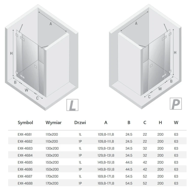 Drzwi prysznicowe New Trendy Eventa Gold Shine prawe czyste