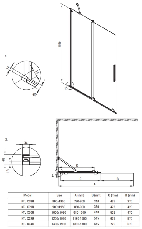 Ścianka prysznicowa walk-in 140x195 titanium Prizma Deante