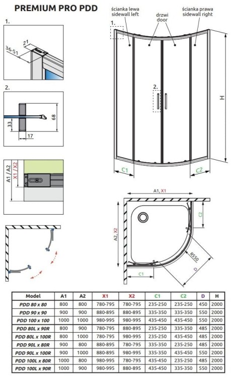 Kabina prysznicowa Radaway Premium Pro Black PDD 80x80x200 czarna