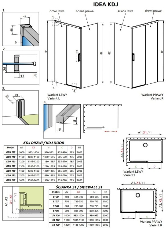 Kabina prysznicowa Radaway Idea Gold KDJ 140x70x200,5 lewa, złota