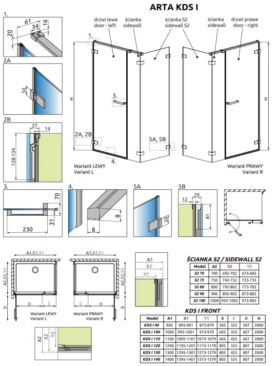 Kabina prostokątna Radaway Arta KDS I 130x70x200 przejrzysta lewa