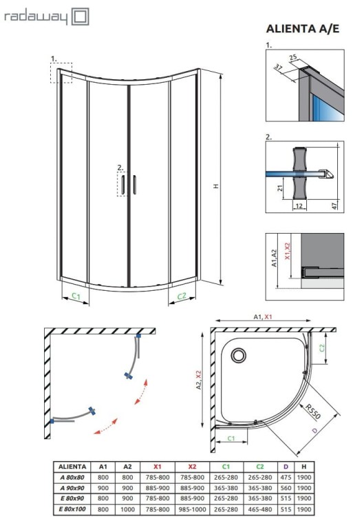 Kabina prysznicowa Radaway Alienta E 80x100x190 przejrzysta
