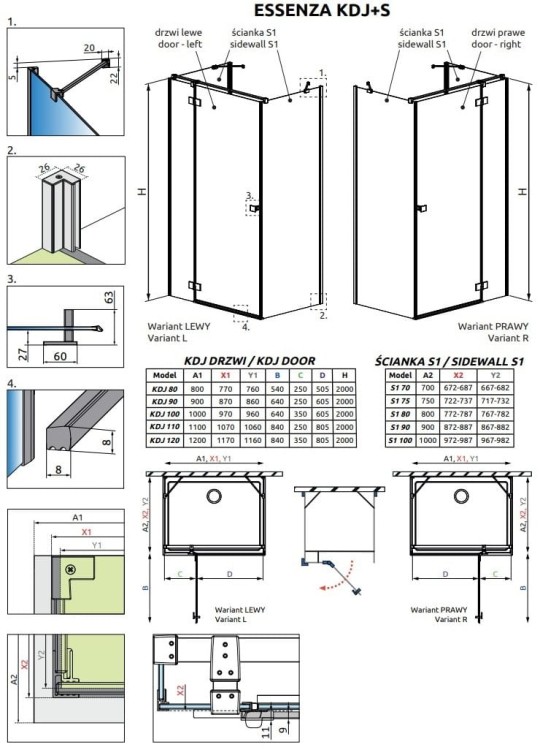 Kabina przyścienna Radaway Essenza Brushed Nickel KDJ+S lewa