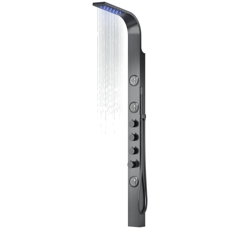 Panel prysznicowy corsan snake termostat stal gunmetal deszczownica led