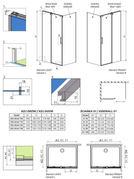 Kabina Radaway Espera Pro KDJ 110x90x200 prawa, szkło przejrzyste