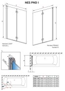 Parawan nawannowy Radaway Nes PND I 100x150 prawy, szkło przejrzyste