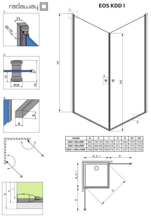Kabina kwadratowa Radaway Eos KDD I 90x90x197 szkło przejrzyste
