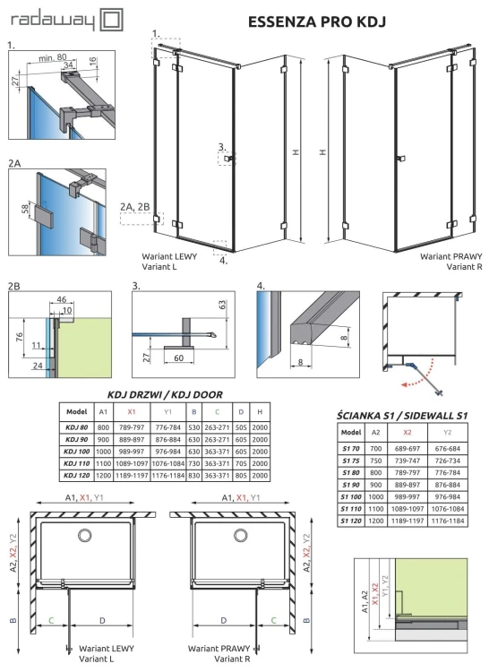 Kabina Radaway Essenza Pro KDJ 90x90x200 lewa, szkło przejrzyste