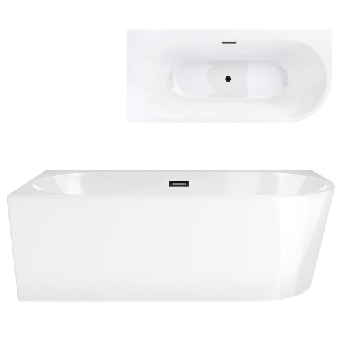 Wanna wolnostojąca narożna corsan intero 150 x 74 z szeroką krawędzią montaż lewostronny korek klik-klak czarny