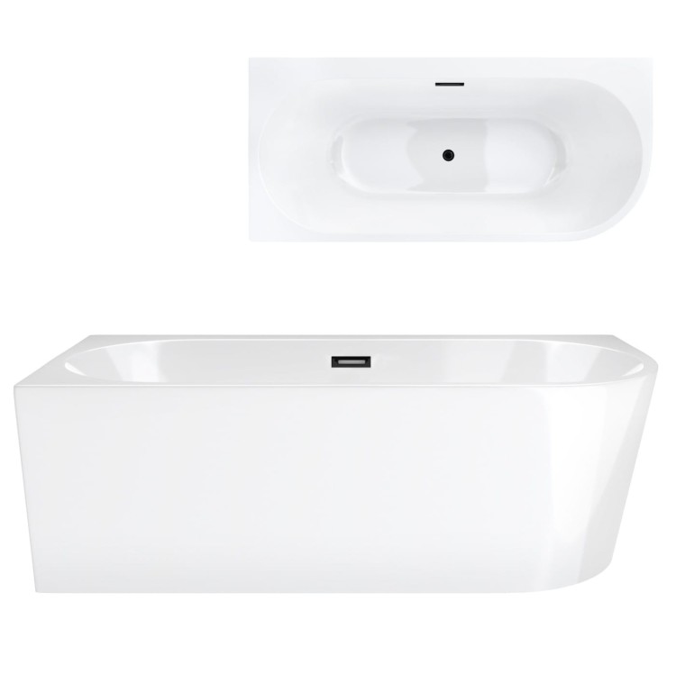 Wanna wolnostojąca narożna corsan intero 150 x 74 z szeroką krawędzią montaż lewostronny korek klik-klak czarny