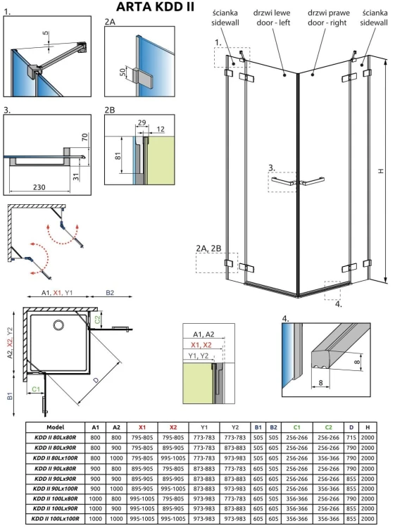 Kabina kwadratowa Radaway Arta KDD II 80x80x200 szkło przejrzyste