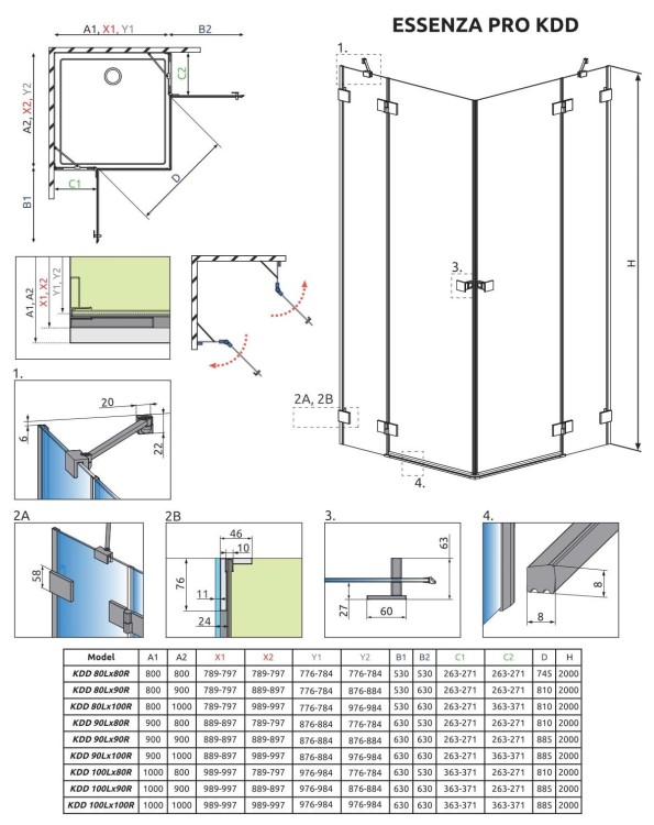 Kabina Radaway Essenza Pro KDD 80x90x200 szkło przejrzyste