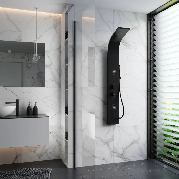 Panel prysznicowy corsan alto a017 mieszacz czarny deszczownica led