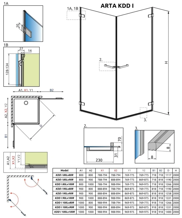Kabina kwadratowa Radaway Arta KDD I 100x100x200 szkło przejrzyste