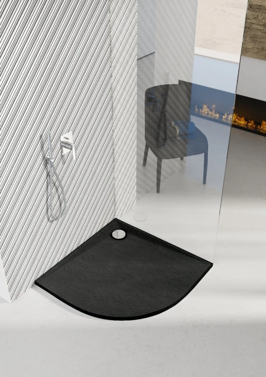 Brodzik półokrągły LIBRA Black Stone 80x80 Schedpol Schedline, czarny