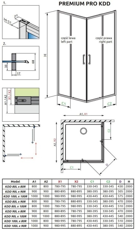 Kabina prysznicowa Radaway Premium Pro KDD 80x80x200